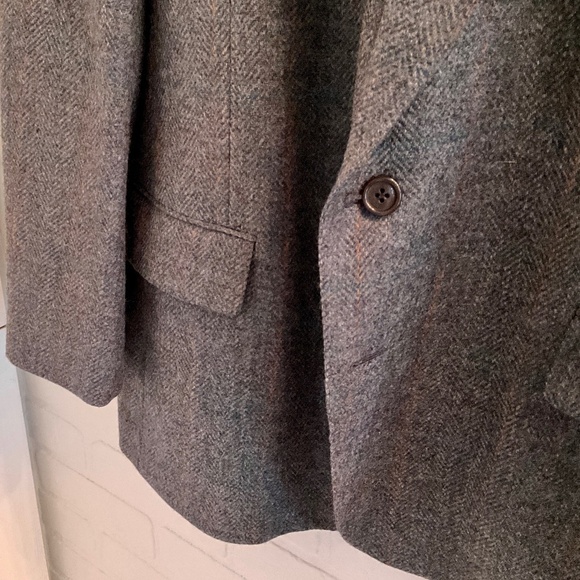 Vintage Blazer Men/Unisex Tweed Herringbone Plaid Wool Gray Teal Orange Sz 46R - Picture 6 of 11
